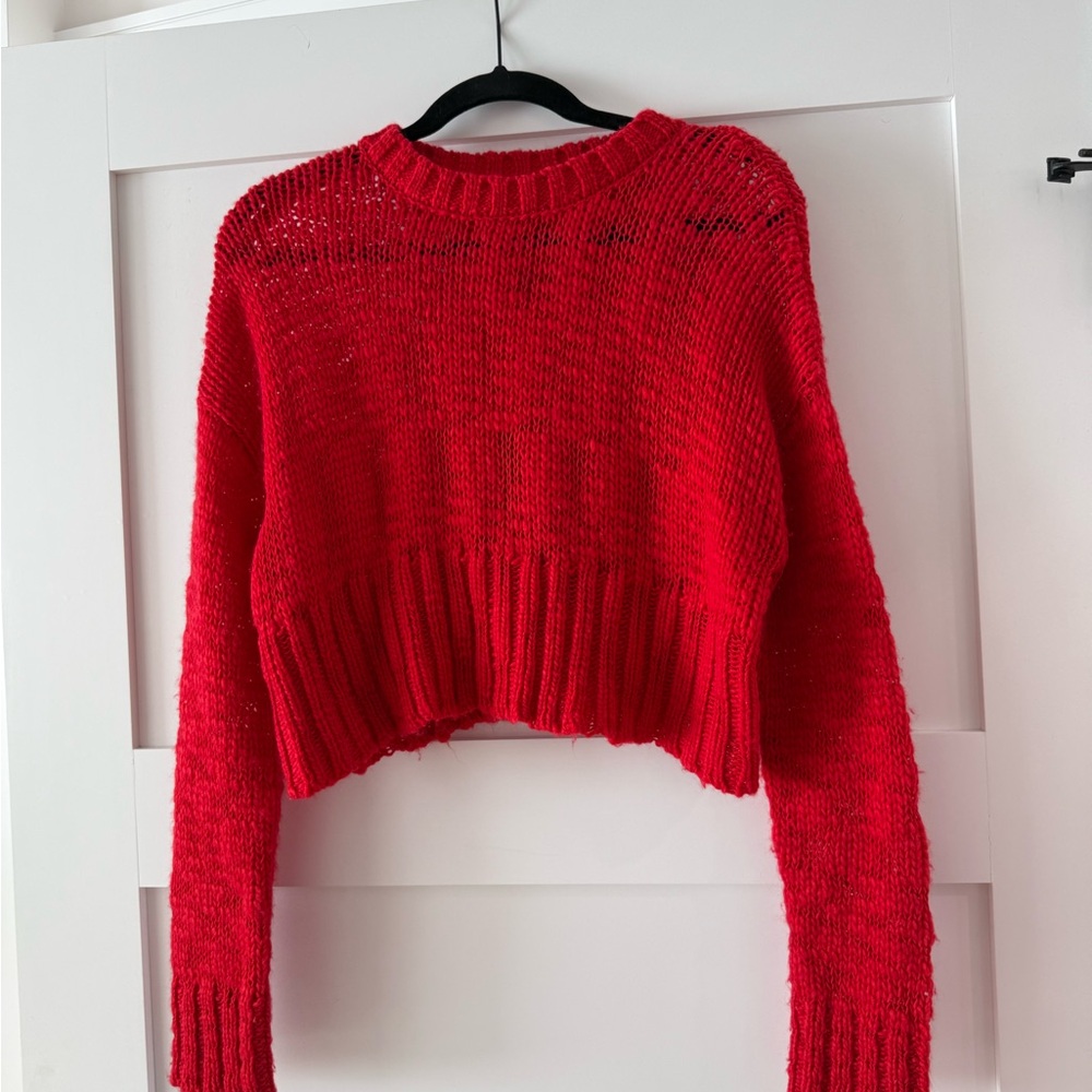 Privacy Please Vibrant Red Crew Neck Sweater